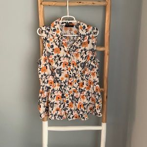 Lane Bryant floral cotton tank with loose elastic at waist. Size 14